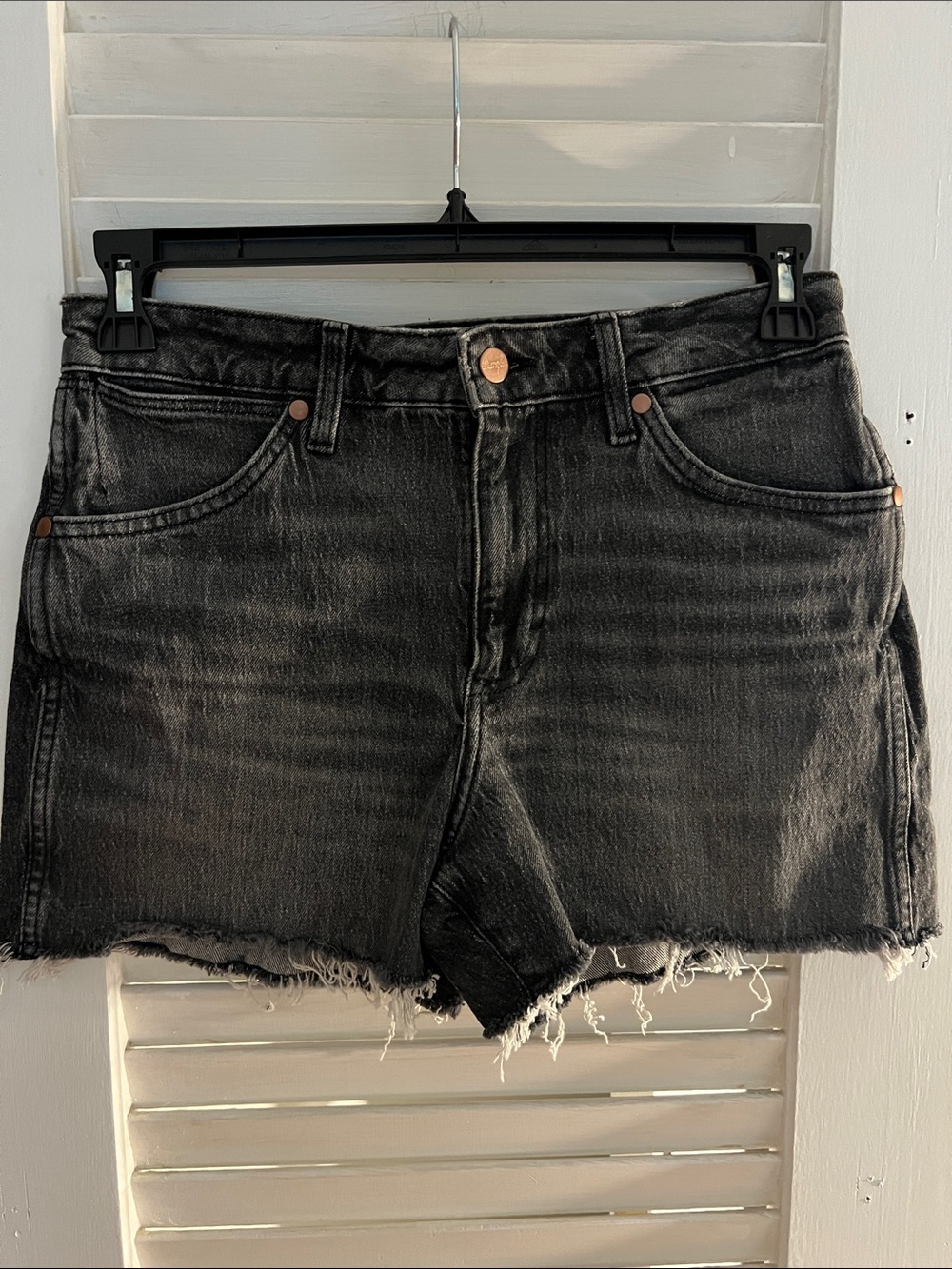 Wrangler Black Washed Denim Cutoff Shorts